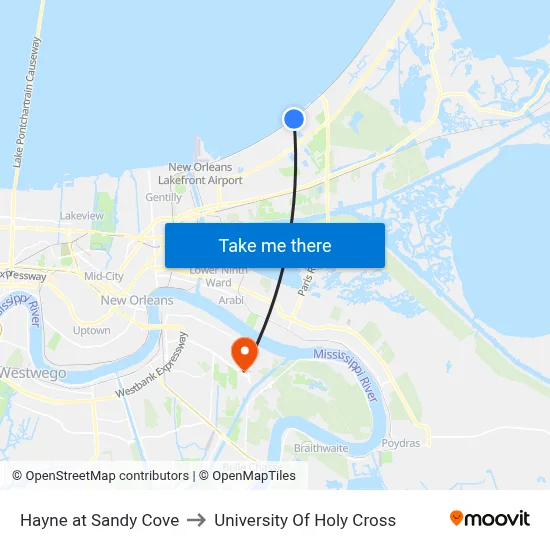 Hayne at Sandy Cove to University Of Holy Cross map