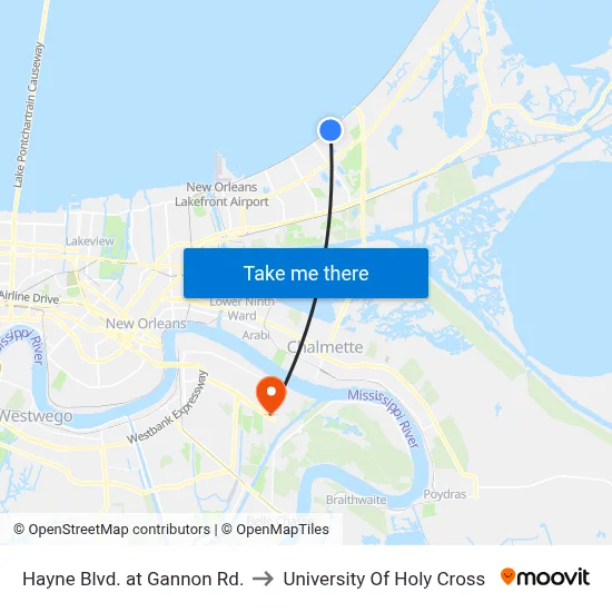 Hayne Blvd. at Gannon Rd. to University Of Holy Cross map