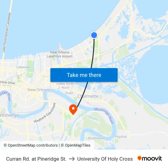 Curran Rd. at Pineridge St. to University Of Holy Cross map