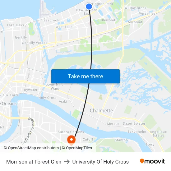 Morrison at Forest Glen to University Of Holy Cross map