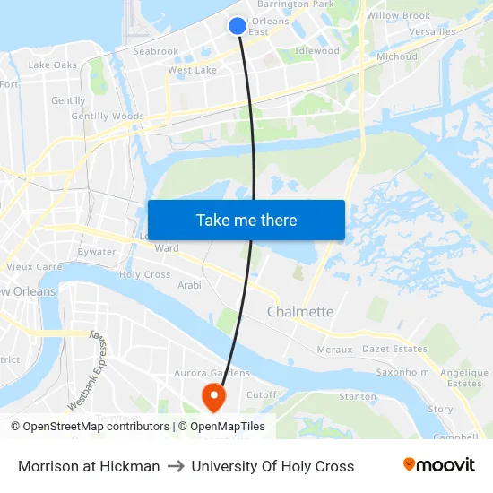 Morrison at Hickman to University Of Holy Cross map