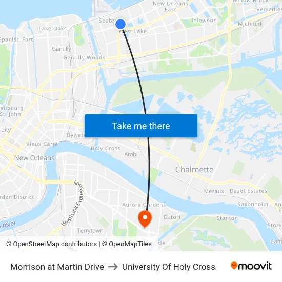 Morrison at Martin Drive to University Of Holy Cross map