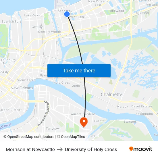 Morrison at Newcastle to University Of Holy Cross map