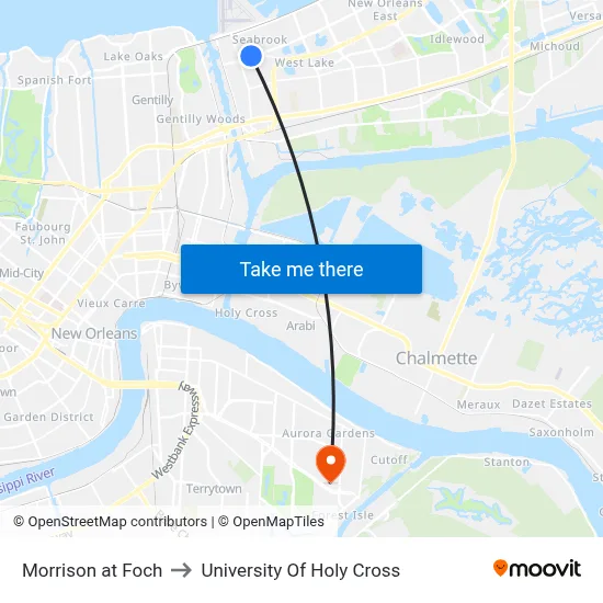 Morrison at Foch to University Of Holy Cross map
