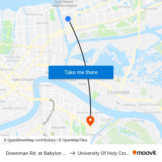 Downman Rd. at Babylon St. to University Of Holy Cross map