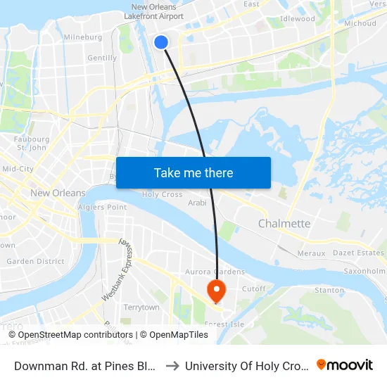 Downman Rd. at Pines Blvd. to University Of Holy Cross map