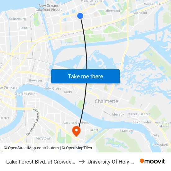 Lake Forest Blvd. at Crowder Blvd. to University Of Holy Cross map