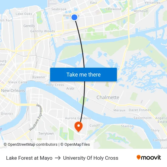 Lake Forest at Mayo to University Of Holy Cross map