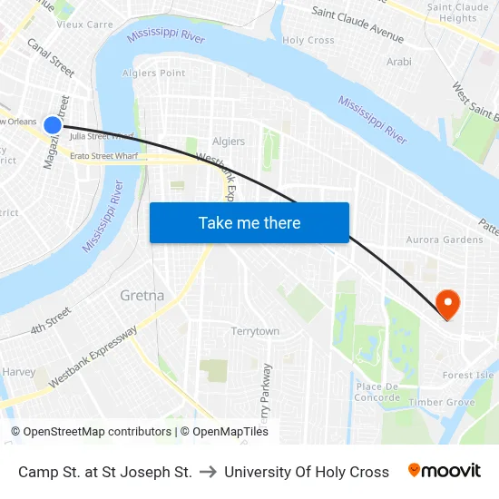 Camp St. at St Joseph St. to University Of Holy Cross map