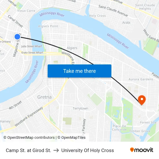 Camp St. at Girod St. to University Of Holy Cross map
