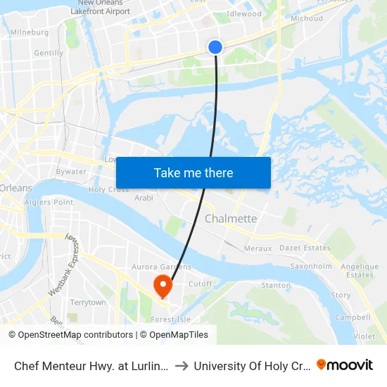 Chef Menteur Hwy. at Lurline St. to University Of Holy Cross map