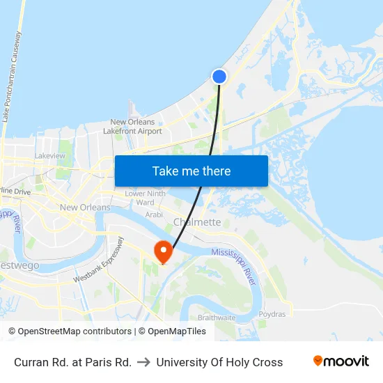 Curran Rd. at Paris Rd. to University Of Holy Cross map