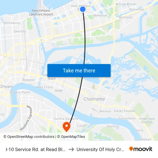 I-10 Service Rd. at Read Blvd. to University Of Holy Cross map