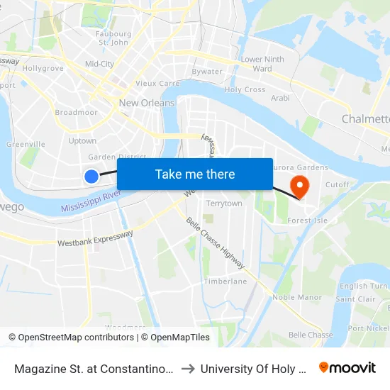 Magazine St. at Constantinople St. to University Of Holy Cross map