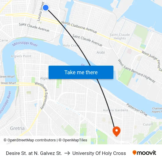 Desire St. at N. Galvez St. to University Of Holy Cross map