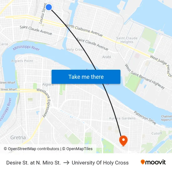 Desire St. at N. Miro St. to University Of Holy Cross map