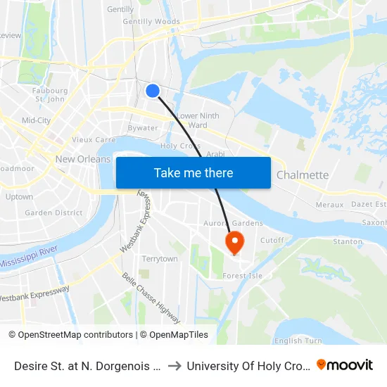 Desire St. at N. Dorgenois St. to University Of Holy Cross map