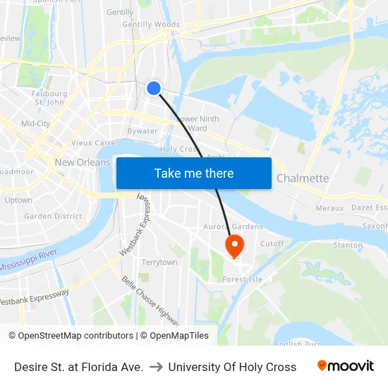 Desire St. at Florida Ave. to University Of Holy Cross map