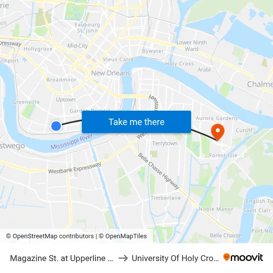 Magazine St. at Upperline St. to University Of Holy Cross map