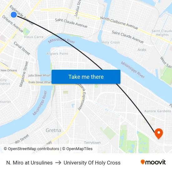 N. Miro at Ursulines to University Of Holy Cross map