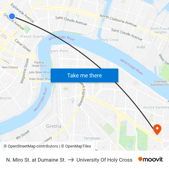 N. Miro St. at Dumaine St. to University Of Holy Cross map
