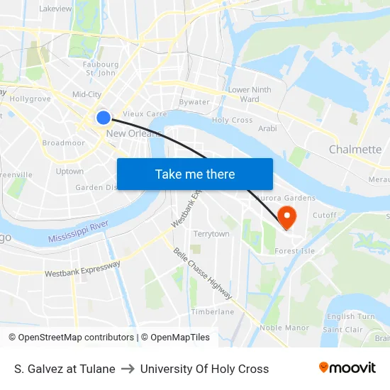S. Galvez at Tulane to University Of Holy Cross map