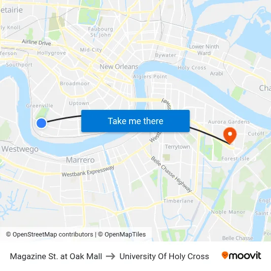 Magazine St. at Oak Mall to University Of Holy Cross map