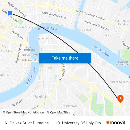 N. Galvez St. at Dumaine St. to University Of Holy Cross map
