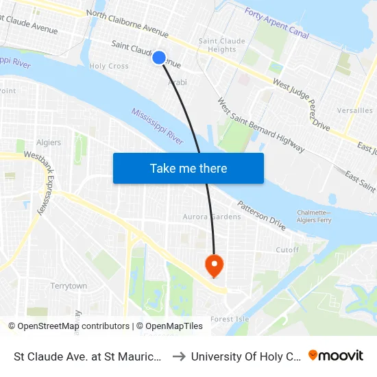 St Claude Ave. at St Maurice Ave. to University Of Holy Cross map