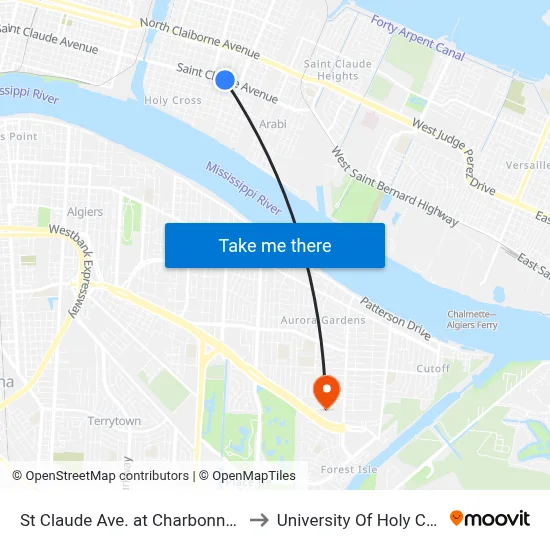St Claude Ave. at Charbonnet St. to University Of Holy Cross map