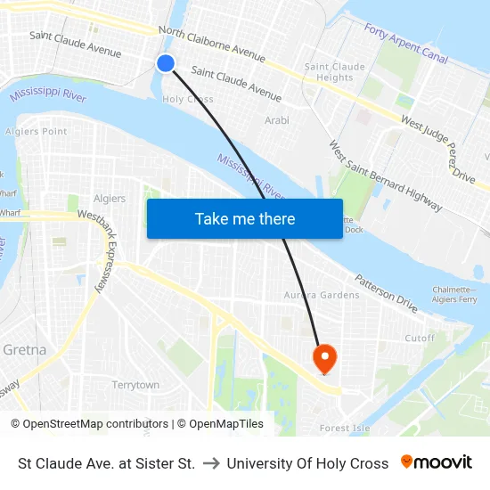 St Claude Ave. at Sister St. to University Of Holy Cross map