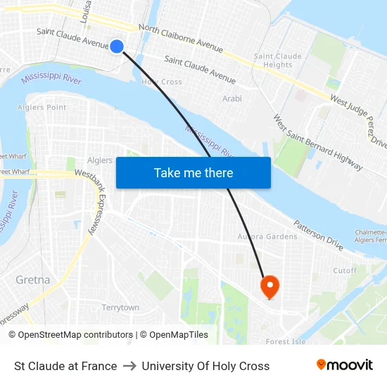 St Claude at France to University Of Holy Cross map