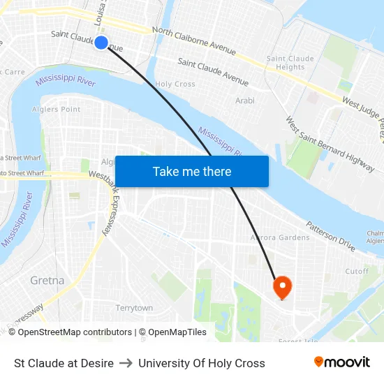 St Claude at Desire to University Of Holy Cross map