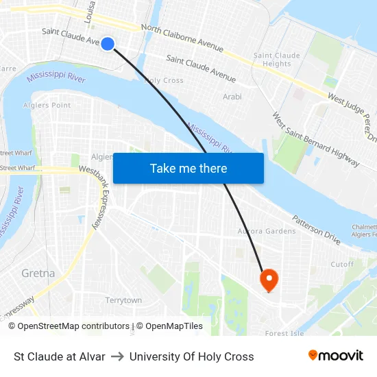 St Claude at Alvar to University Of Holy Cross map
