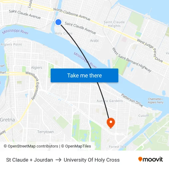 St Claude + Jourdan to University Of Holy Cross map