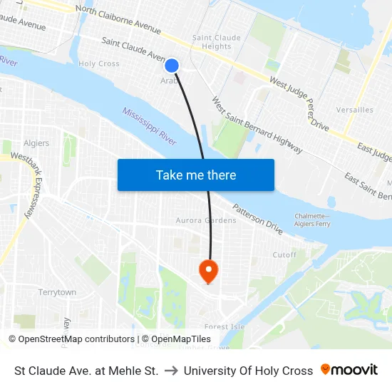 St Claude Ave. at Mehle St. to University Of Holy Cross map