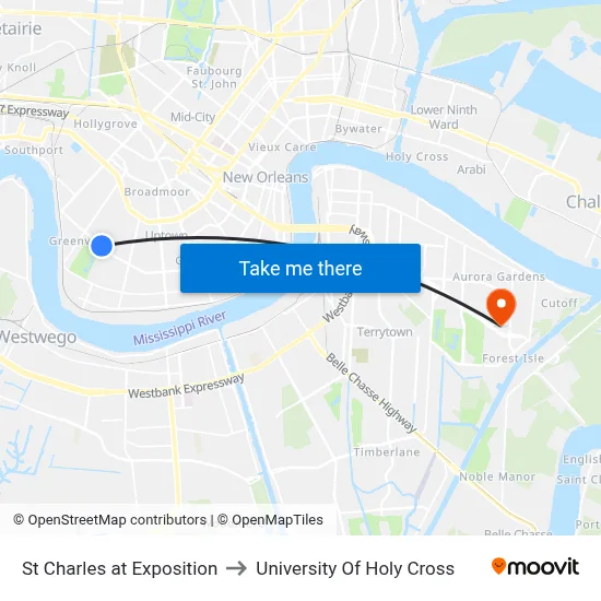 St Charles at Exposition to University Of Holy Cross map