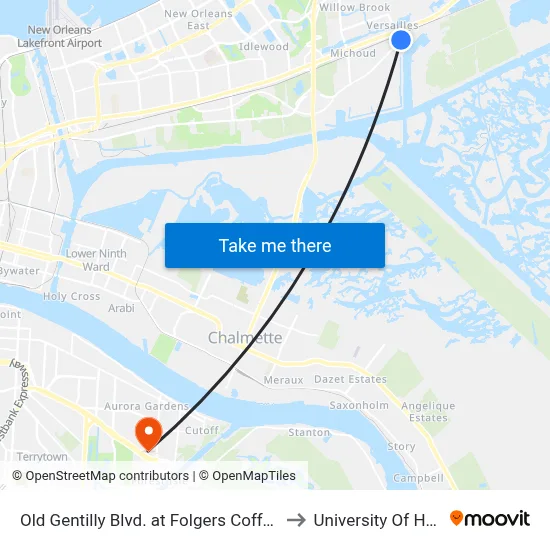 Old Gentilly Blvd. at Folgers Coffee Plant Gate 1c to University Of Holy Cross map