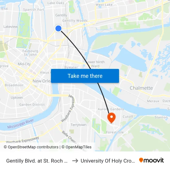 Gentilly Blvd. at St. Roch St. to University Of Holy Cross map