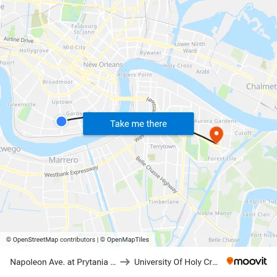 Napoleon Ave. at Prytania St. to University Of Holy Cross map