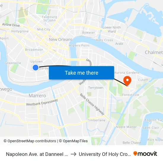 Napoleon Ave. at Danneel St. to University Of Holy Cross map