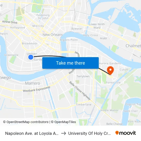 Napoleon Ave. at Loyola Ave. to University Of Holy Cross map