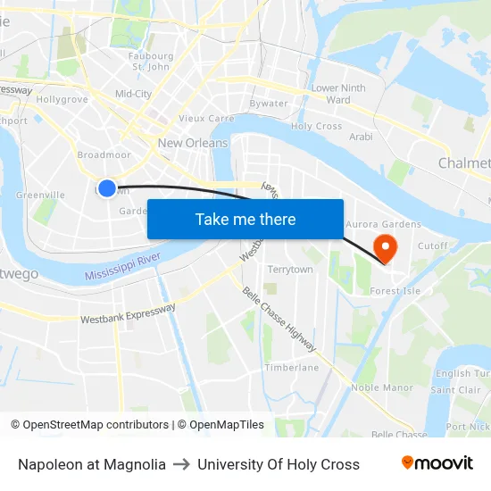 Napoleon at Magnolia to University Of Holy Cross map