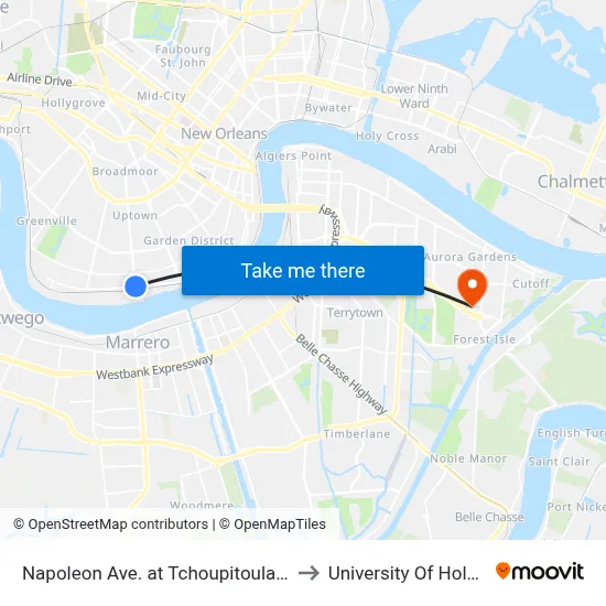 Napoleon Ave. at Tchoupitoulas St. (Out) to University Of Holy Cross map