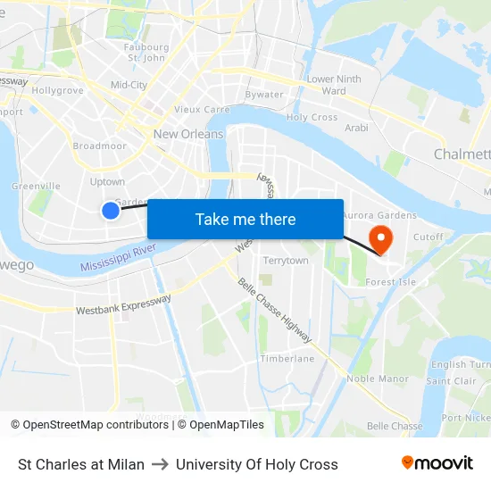 St Charles at Milan to University Of Holy Cross map