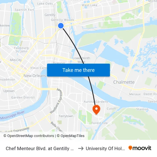 Chef Menteur Blvd. at Gentilly Woods Mall to University Of Holy Cross map