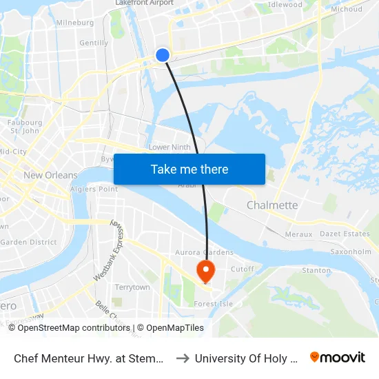 Chef Menteur Hwy. at Stemway Dr. to University Of Holy Cross map