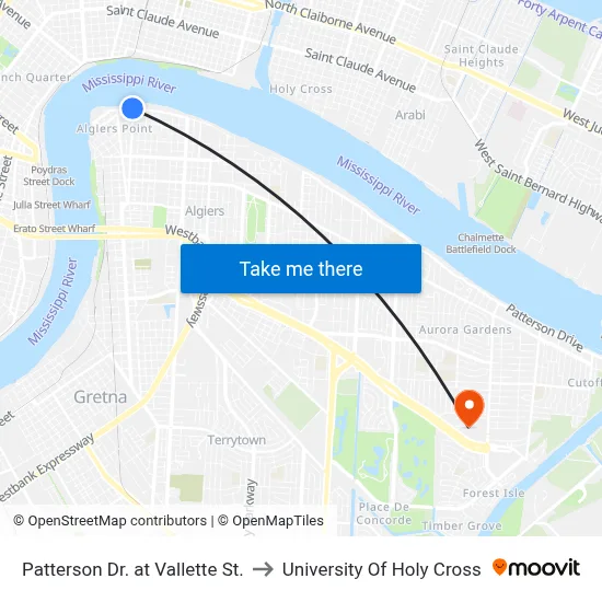 Patterson Dr. at Vallette St. to University Of Holy Cross map