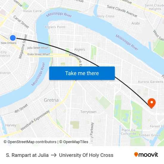 S. Rampart at Julia to University Of Holy Cross map