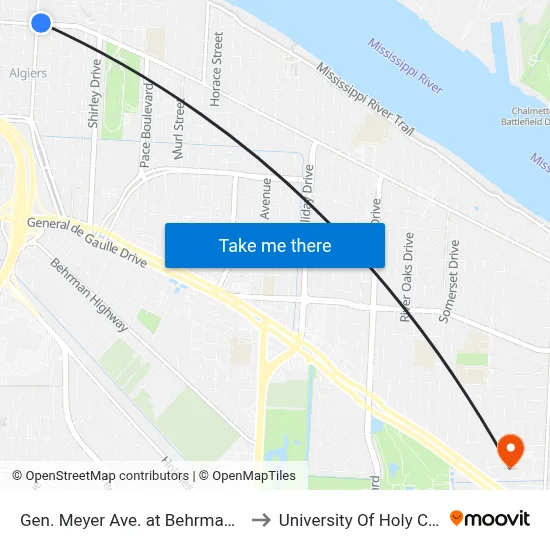 Gen. Meyer Ave. at Behrman Ave. to University Of Holy Cross map